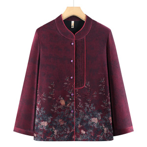 时尚印花奶奶装60岁印花中老年女装老年人衣服老太太秋季衣服