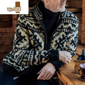 YANXU2023欧美加厚针织开衫外套男长袖提花毛衣大码Men's knitwear 黑色 XXL