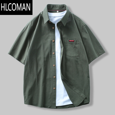 HLCOMAN短袖衬衫男夏季宽松休闲工装上衣服外套薄款痞帅青少年衬衣男