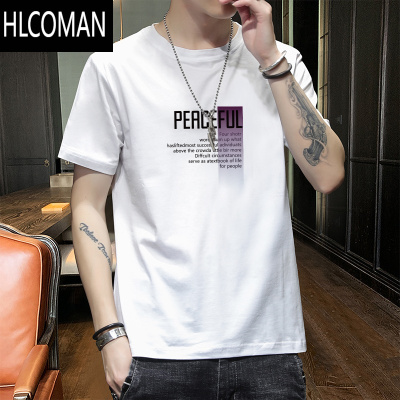HLCOMAN短袖t恤男士夏季薄款2025新款圆领上衣印花打底衫半袖体恤tee