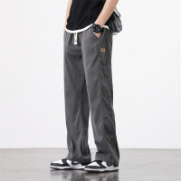轻熟风休闲长裤男抽绳宽松版型浅灰垂感阔腿裤男供应
