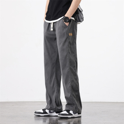 轻熟风休闲长裤男抽绳宽松版型浅灰垂感阔腿裤男供应