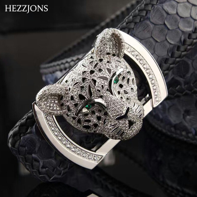 赫泽琼斯HEZZJONES进口编织蟒蛇皮皮带商务休闲捷豹精钢扣绅士腰带青年潮男牛仔裤皮带