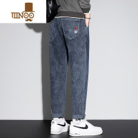 YANXU牛仔裤男秋季潮牌刺绣百搭弹力2023新款宽松直筒休闲男士长裤