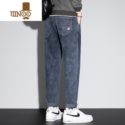 YANXU牛仔裤男秋季潮牌刺绣百搭弹力2023新款宽松直筒休闲男士长裤
