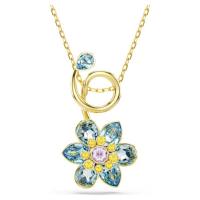 Swarovski女性时尚仿水晶花形吊坠锁骨链优雅蓝色花瓣金色镀层项链
