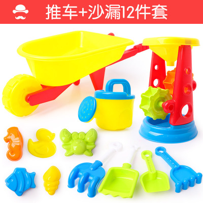 儿童沙滩玩沙玩具车套装智扣挖沙铲子桶玩沙工具大号宝宝男女孩套装推车+沙漏12件套