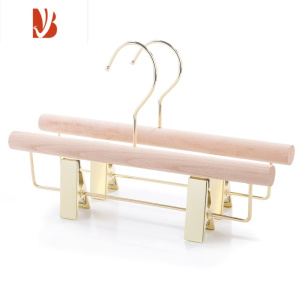 三维工匠成人男女服装店家用实木裤架无漆木质儿童夹子衣架原木色裤夹裙夹