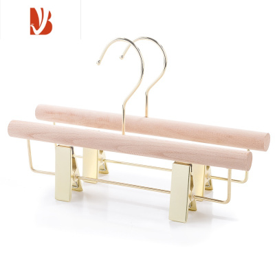 三维工匠成人男女服装店家用实木裤架无漆木质儿童夹子衣架原木色裤夹裙夹