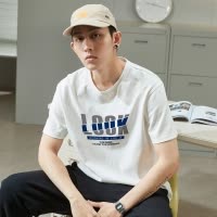 [2.5折价46元]唐狮春夏季新款纯棉短袖t恤男潮印花白色半袖休闲宽松体恤