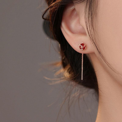 s925银锆石孔明锁耳线女轻奢小众设计感法式复古耳链高级气质耳饰送女朋友老婆情人节七夕生日礼物