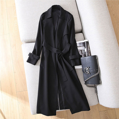 SUNTEK轻奢高端定制英伦风设计感气质中长款系带缎面醋酸风衣外套女大衣风衣