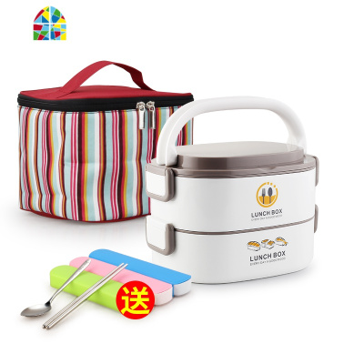 上班族饭盒保温盒可微波炉加热饭盒便当盒专用带饭餐盒学生分隔型 FENGHOU 灰色3层(含袋+餐具)(顶层分2格)