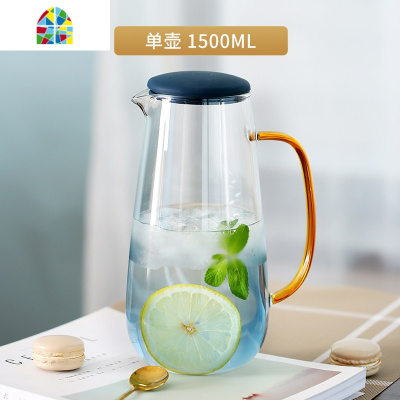 云石玻璃冷水凉水壶家用可高温大容量凉水杯耐热防爆凉茶壶果汁壶 FENGHOU 云石壶1.5L+250ml云石水杯2个