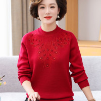 恒源祥秋冬装妈妈羊毛衫加绒加厚毛衣中老年女士打底衫奶奶上衣服