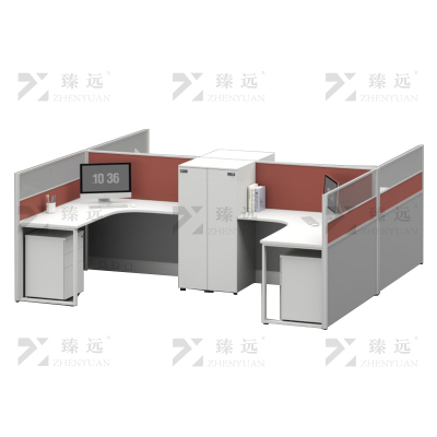 臻远 ZYGW-135屏风工作卡位职员桌办公桌含储物衣柜 干型四人位
