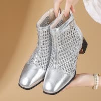 2026春夏新款粗跟女靴舒适欧美镂空洞洞时尚拉链短靴韩版时装凉靴