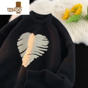 YANXU爱心毛衣男生日系复古慵懒风宽松学生休闲百搭套头针织衫