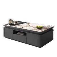 锦北 岩板茶几客厅茶台烧水壶一体桌家用泡茶台办公室茶桌 1.3米深灰(潘多拉岩板)