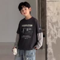 男童长袖T恤春秋款2026新款大儿童装痞帅卫衣男孩春装假两件上衣T