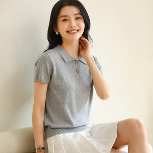 春夏新款10棉0POLO领半袖女基础简约休闲打底针织衫马甲T恤