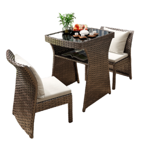 藤椅三件套阳台小桌椅茶桌椅组合户外庭院网红休闲室外藤编椅子 方形咖色一桌两椅