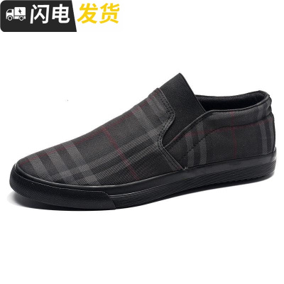 秋季低帮一脚蹬帆布鞋男韩版透气懒人鞋老北京布鞋不系带乐福鞋子启如