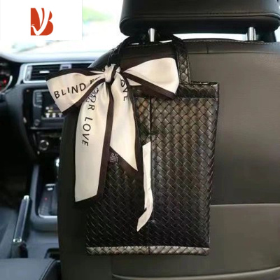 三维工匠车载垃圾桶纸巾盒二合一网红款车用抽纸盒ins风高级感车挂袋女士 黑色 字母黑白边纸巾抽