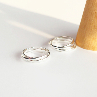素银三环戒指S925纯银戒指简约男女对戒尾戒情侣戒指闺蜜学生礼物送女朋友老婆情人节七夕生日礼物