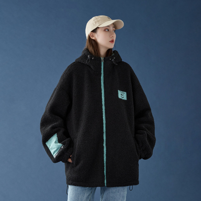 NEWLAKE羔毛棉衣男秋冬新款宽松撞色中性连帽夹克港风潮流帅气休闲外套棉衣