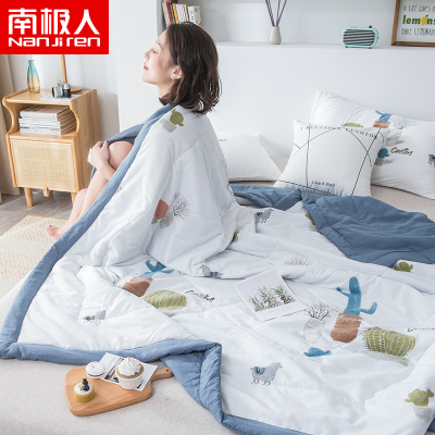 南极人(NanJiren)家纺小清新水洗棉夏被印花夏凉被床上用品亲肤透气空调被夏季薄被子仙人球110x150cm