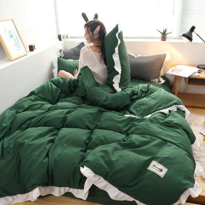 美帮汇款磨毛四件套床品套件简约床单被套宿舍三件套小香风床上用品