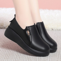 年新款高坡跟厚底防水台松糕深口松紧女鞋