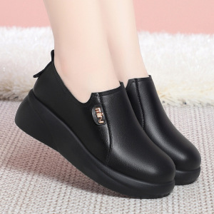 年新款高坡跟厚底防水台松糕深口松紧女鞋