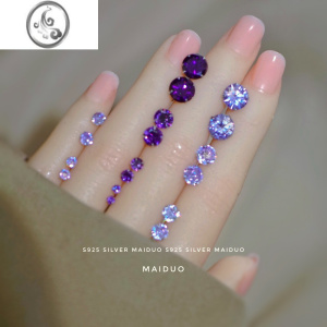 JiMi买二送一 s925银银耳钉女甜美紫色钻耳钉防过敏免摘养耳洞不褪色