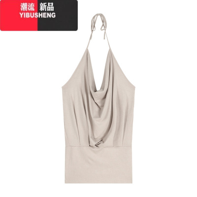 YIBUSHENG纯欲性感荡领挂脖吊带连衣裙女季宽松气质短裙露背收腰包臀裙子