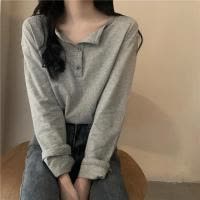 灰色长袖T恤女春秋新款韩版学生宽松显瘦打底衫内搭纯色上衣