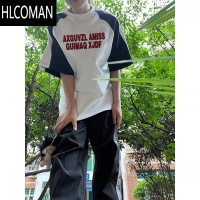 HLCOMAN夏季简约潮牌字母美式撞色高街短袖T恤男圆领半袖上衣服