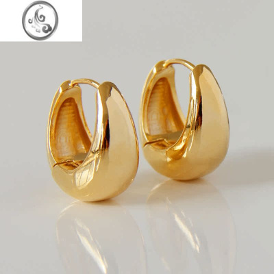 JiMi欧美冷淡简约法式复古百搭时髦高级感黄铜镀金色水滴圆圈耳扣耳环