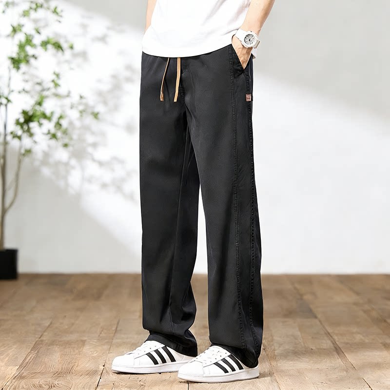 夏季2026新款直筒宽松男裤工装裤潮牌莱赛尔休闲运动松紧腰长裤子