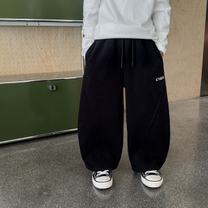 童酷男童冬季新款百搭字母刺绣宝宝休闲裤拼接加绒儿童卫裤潮