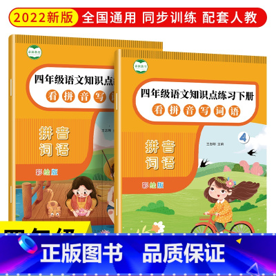 看拼音写词语(四年级上下册共2本) [正版]帝源四年级上册看拼音写词语练习题拼音写汉字生字训练题多音字同音字形近字强化练