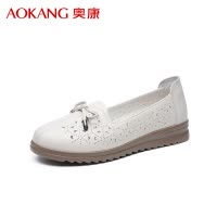 奥康女鞋新款夏季透气时尚简约百搭镂空皮鞋牛皮舒适套脚浅口单鞋
