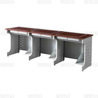 洛泰远 隐藏式翻转电脑桌培训桌教室机房多媒体学习桌办公桌D款三人位2300*600*750mm