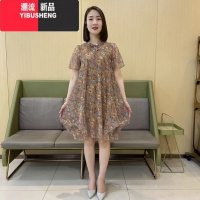 YIBUSHENG妈妈装季新款小碎花网纱韩版宽松显瘦时尚百搭中长款连衣裙女