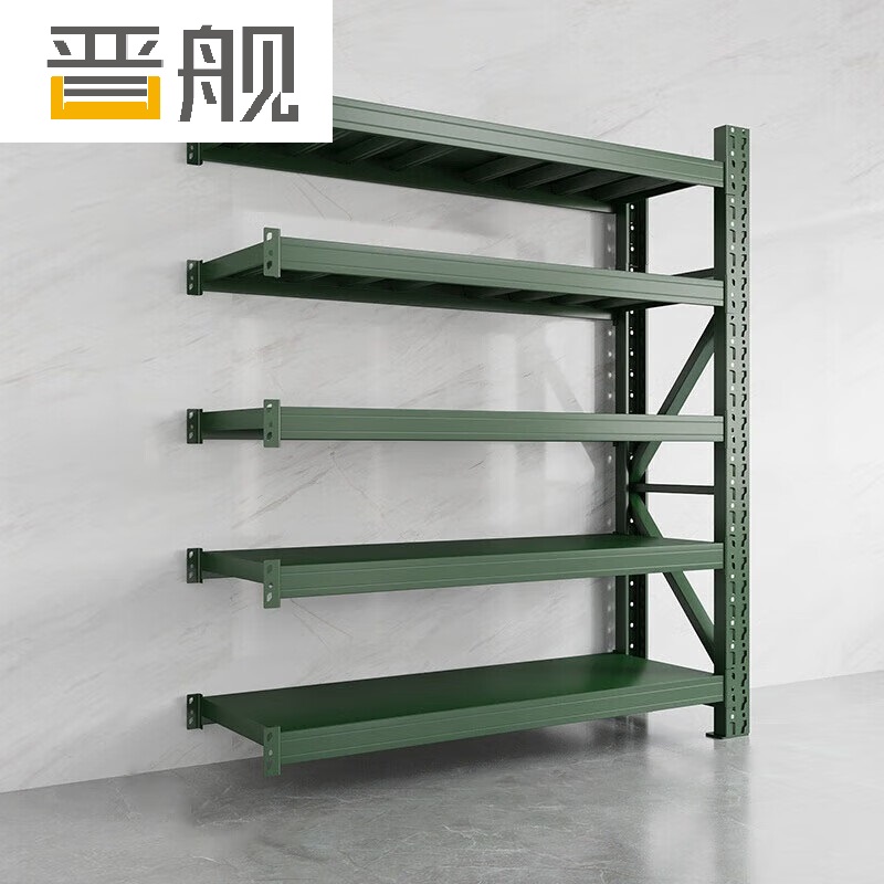 晋舰货架仓储库房储物架军绿色五层副架300kg/层重型200*80*250cm