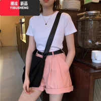 YIBUSHENG美式复古灰色t恤女正肩短袖欧货2024年新款显瘦圆领上衣潮ins