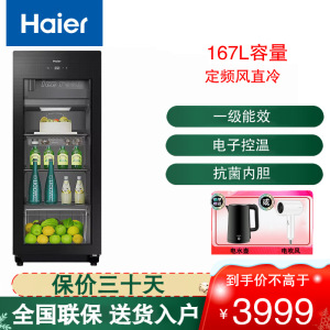 海尔(Haier)冰吧小型冰柜冷藏167L家用客厅冰箱立式柜饮料酒柜茶叶水果保鲜柜单温柜 LC-167LH69D1