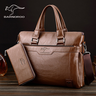 巴诺袋鼠(BARNOROO)男士单肩包2021款男包时尚斜挎包优质PU单肩包潮流手提包商务包
