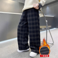 男童加绒裤子冬装新款大童秋冬款男孩加厚冬季儿童格子休闲裤